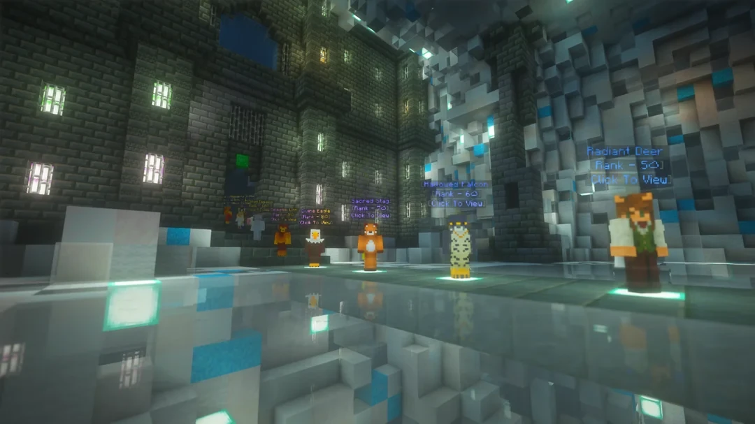 Rank NPCs standing in a stone hall